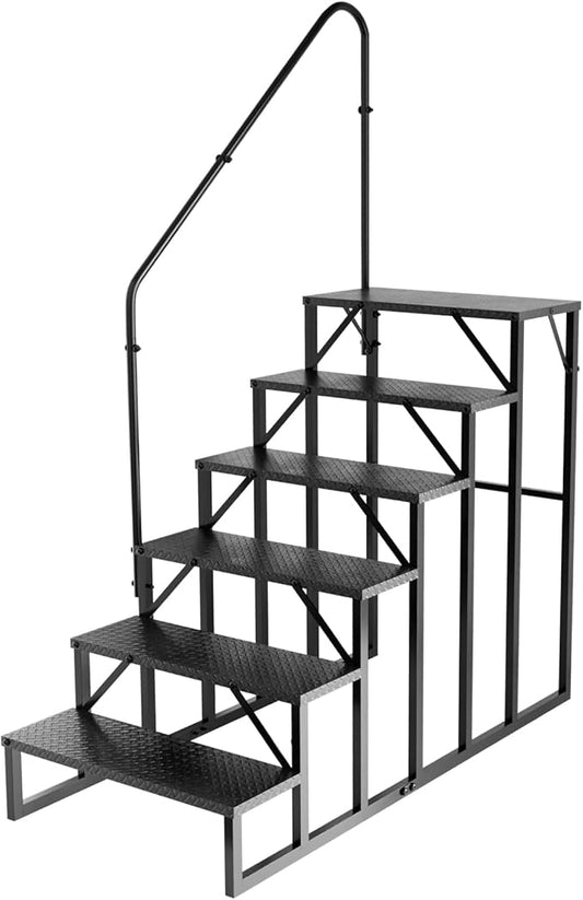 RV Stairs 6 Step Ladder, RV Steps Anti-Slip, Hot Tub Steps with Handrail, 660 lbs RV Ladder for 5th Wheel RV, Mobile Home Stairs