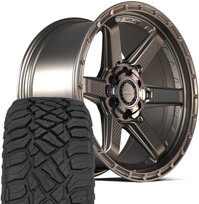 4PLAY Wheels 4PS63 17 Inch Rims and Tires Fit 5x127 & 5x139.7 17x9 Satin Bronze - TerraMax RT 33x12.50/17 (Set of 4)