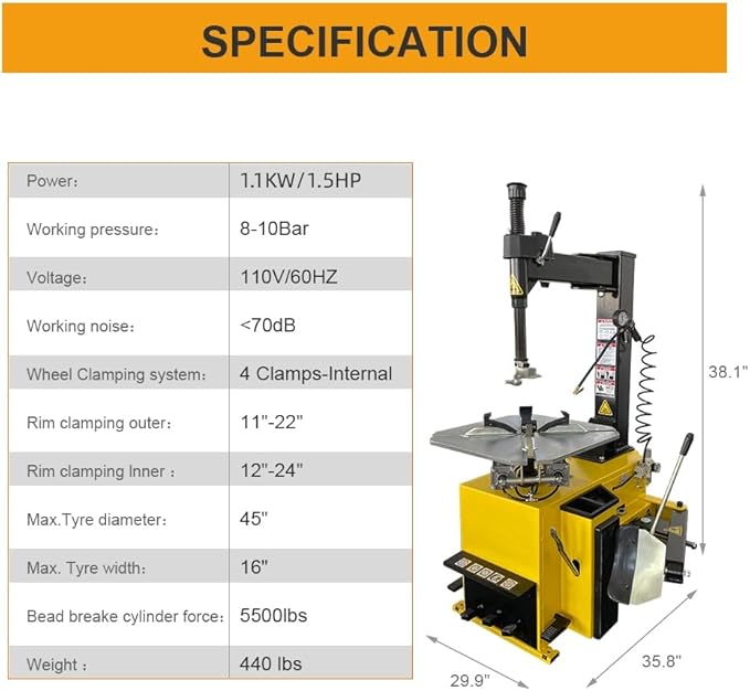24'' Rim 1.5HP Tire Changer and 10''-24'' Rim Tire Balancer Combo and 3HP Oil-Free Air Compressor for Tire Repair and Wheel Balancing Garage Shop Equipment w/ 1 Year Full Warranty