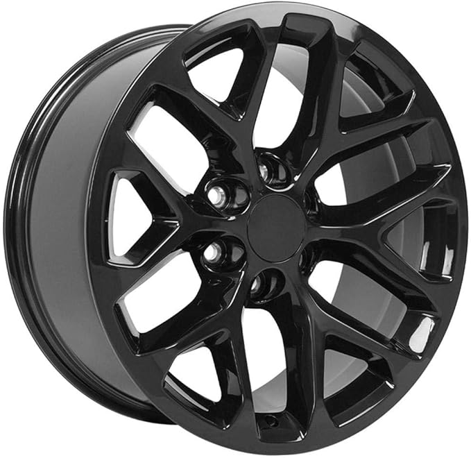 OE WHEELS CV98 20x9 Snowflake Wheels - Gloss Black Rims 20 Inch Set of 4, 6x139.7 Wheels - TPMS & 275/55R20 Tires and Rims Packages – Fits Silverado 1500 & GM Full Size SUVs (Dueler Alenza H/L Plus)