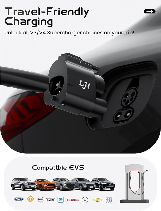 NACS to CCS1 Adapter - 250kW DC Fast Charging (1000V/500A) for Tesla Supercharger V3/V4 - Compatible with Ford, GM, Rivian R1T/R1S & Hyundai/Kia/Volvo EVs - IP54 Weatherproof