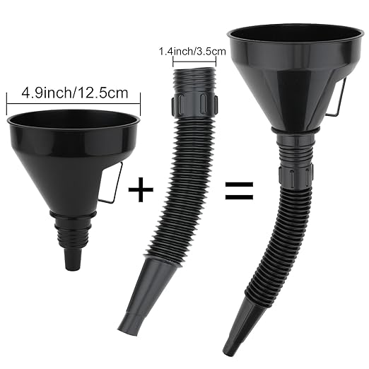 5-Piece Automotive Oil Funnel Set with Flexible Neck, Filter Screen, Wide Mouth for Gas, Oil, Coolant, Engine Oil