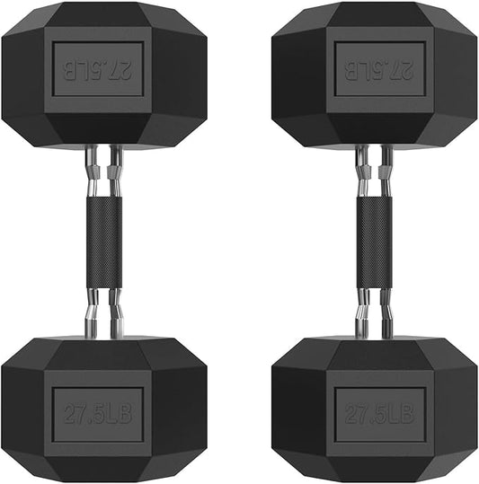 PAPABABE HEX Dumbbell Set 2.5-125lb, Rubber Encased Home Gym Dumbbells, Exercise & Fitness Weights Dumbbells for Women & Men, Hand Weight for Strength Training