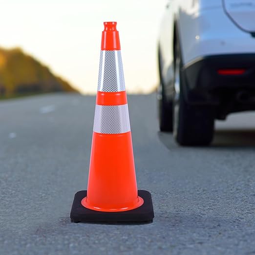4 Pack 28" inch Orange PVC Traffic Safety Cones with Reflective Collars and Heavy Duty Black Rubber Base, Durable Cones for Parking Lots, Roadwork, Driveways and Event Use