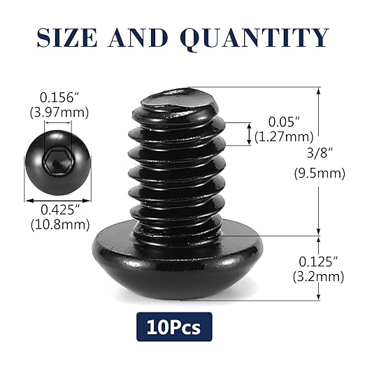 1/4-20 x 3/8" Button Head Socket Cap Bolts Screws, 10Pcs 304 Stainless Steel 18-8, Allen Hex Drive, Black Oxide by SG TZH(with Hex Spanner)