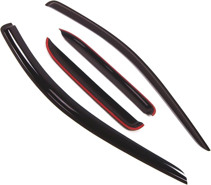 TuningPros Outside Mount Window Vent Visors Rain Guards Compatible with Dodge Ram 2500 Quad Cab 2002-2008 | Side Window Wind Deflectors Rain Shields | Smoke Tinted, 4 Pcs Set, DGWV-132-2