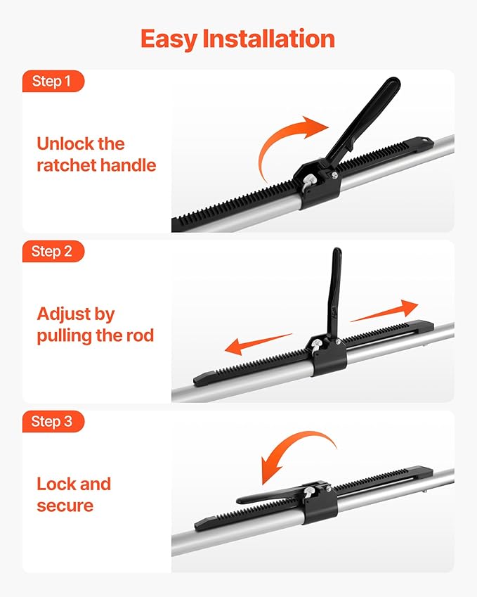 VEVOR Cargo Bar, Ratcheting Cargo Bar Adjustable from 59" to 73", Heavy-Duty Steel Cargos Stabilizer with Non-Slip Foot Pads, Telescoping Load Lock Bars Stop Sliding for Pickup Truck