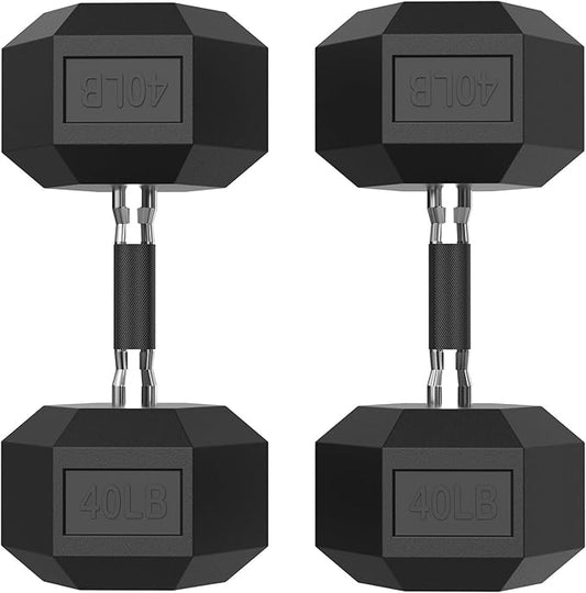 PAPABABE HEX Dumbbell Set 2.5-125lb, Rubber Encased Home Gym Dumbbells, Exercise & Fitness Weights Dumbbells for Women & Men, Hand Weight for Strength Training