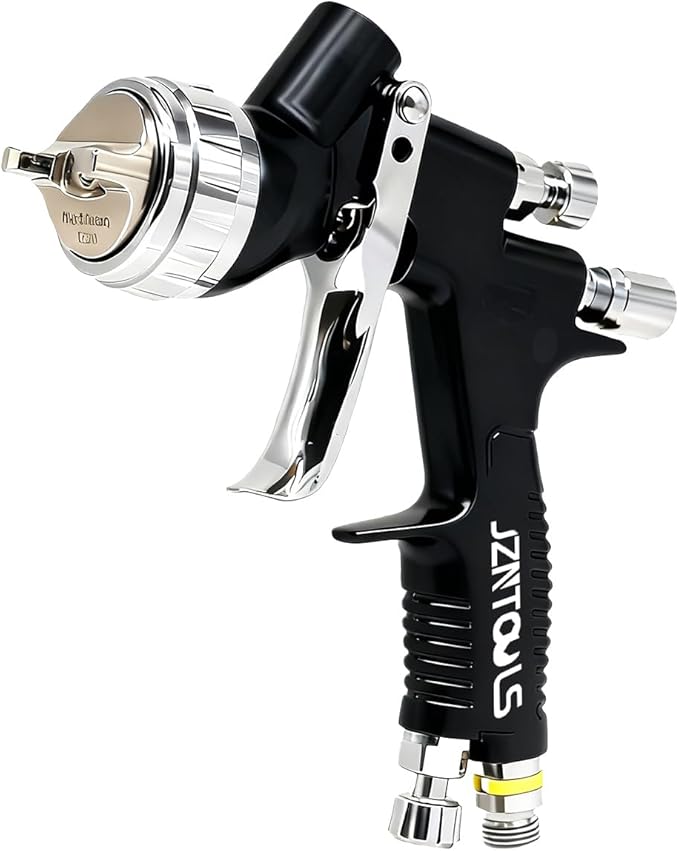 TE20 HVLP Air Spray Gun 1.3mm Nozzles, Car Paint Gun Sprayer,Forged Body, Anodised Finish，Paint Gun for Varnish and Top Coat, with Paint Sprayer Accessories (Black（Plum Blossom Nozzle）)
