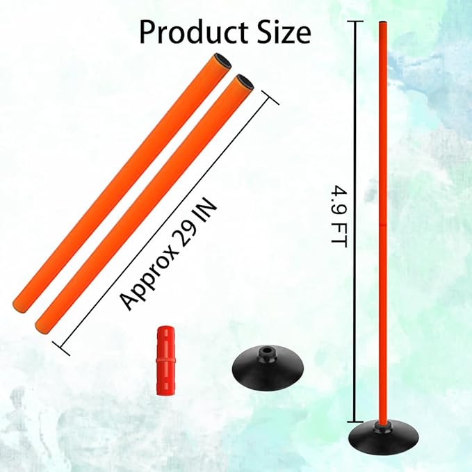 TNZMART 4.9FT Training Agility Poles Detachable Soccer Training Sticks Multi-Purpose Slalom Boundary Poles with Rubber Bases
