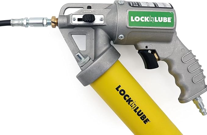 LockNLube 2-in-1 Pneumatic Grease Gun with Single Shot & Continuous Modes. Single-Shot and Continuous delivery Modes in one Grease Gun! Easily Switch delivery Mode with The Sliding Selection Lever.