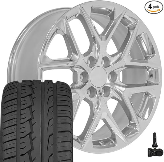 OE Wheels CV62 22 Inch Rims and Tires Fit Silverado 1500 Style 6x139.7 22x9 Chrome - Hollander 14078 - iMove GEN 2 SUV 285/45-22 (Set of 4)