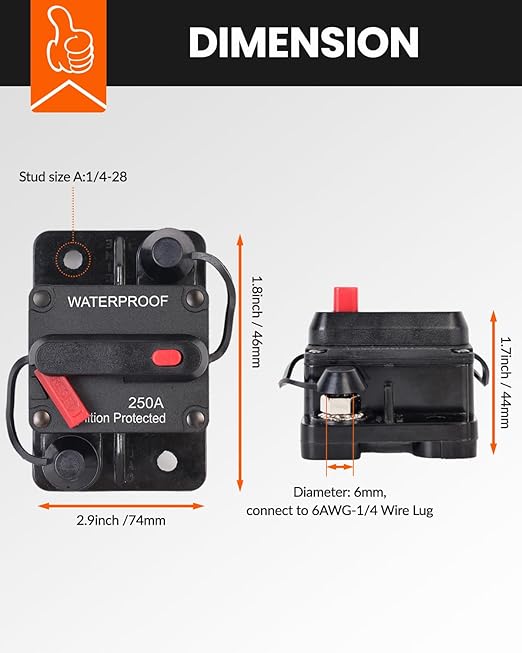 150 Amp Circuit Breaker for Boat Trolling Motor Marine ATV Trailer Vehicles Stereo Audio Electronic Battery Solar System Inline Fuse with Manual Reset Switch Waterproof DC 12V-48V (150A)