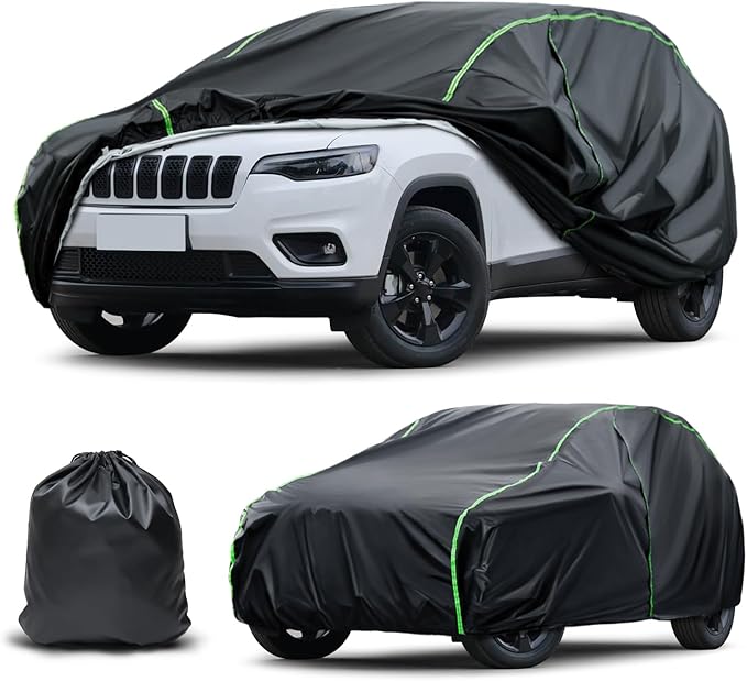 Waterproof Car Cover Compatible with RAV4/Cherokee/CX-5/Tucson/Rogue/Forester/XC60 All-Weather Protection, 181"-185" SUV PEVA Car Cover with Zipper Door