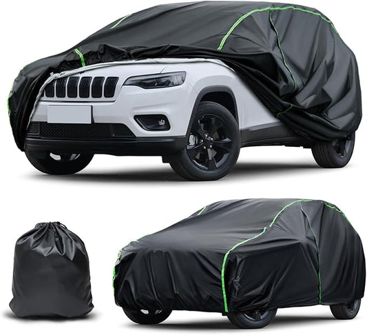 Waterproof Car Cover Compatible with RAV4/Cherokee/CX-5/Tucson/Rogue/Forester/XC60 All-Weather Protection, 181"-185" SUV PEVA Car Cover with Zipper Door