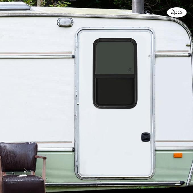 2PCs RV Window, Teardrop Horizontal Slide Black RV Window, Vertical Sliding RV Window 18" W x 30" H Horizontal Sliding Window Camper Trailer Window Horizontal Sliding Replacement Glass W/Trim Ring