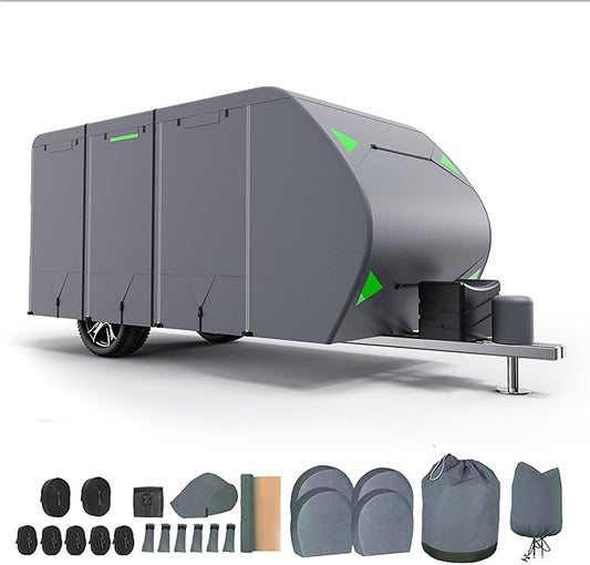 Utility 22-24 ft Travel Trailer Cover - Rip-Stop 6 Layers, Waterproof Windproof Anti-UV, Includes Rv Jack & 4 Tire Covers - Gray
