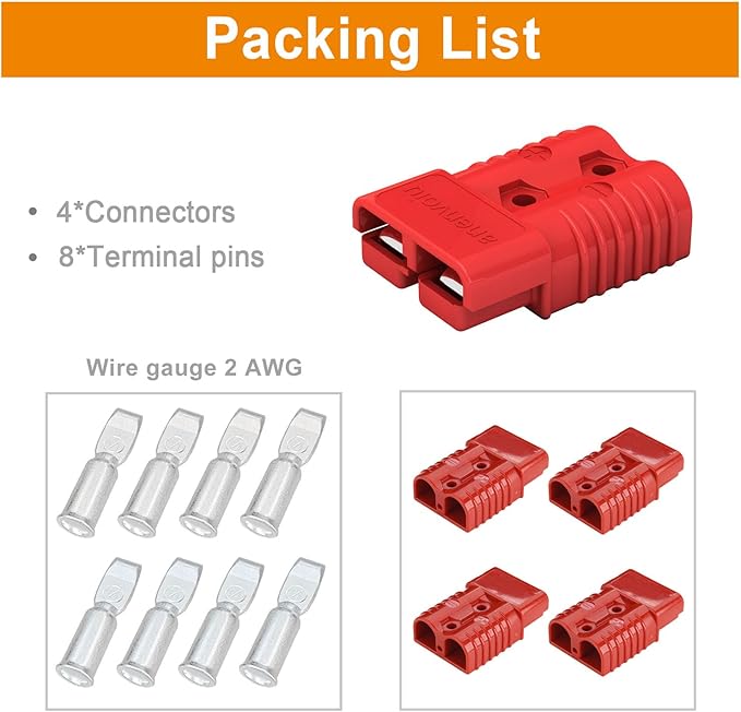 175A Connector Quick Connect Disconnect Genderless Battery Plug Connector 2 AWG for 4 Pack Red Suitable for Car Trailer Motor Winch Forklift