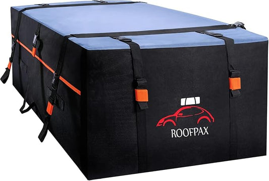 RoofPax Waterproof 19 Cubic Feet Rooftop Cargo Carrier Bag – Heavy Duty Car Roof Storage with Double Zipper & Tie Down Straps – Fits Cars with or Without Roof Rack