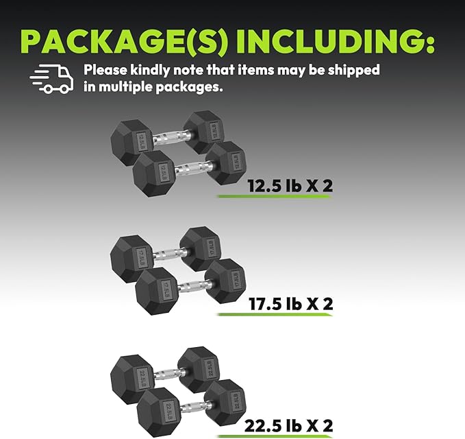 Hex Dumbbell 45-480 lb Set, Rubber Encased Exercise & Fitness Dumbbells for Home Gym, Hand Weights for Strength Training