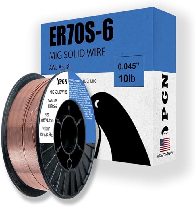 PGN Solid MIG Welding Wire - ER70S-6 .045 Inch - 10 Pound Spool - Mild Steel MIG Wire with Low Splatter and High Levels of Deoxidizers - For All Position Gas Welding