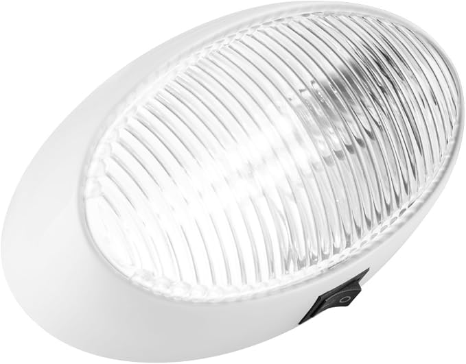 Lumitronics RV 12V LED Oval Porch Utility Light with On/Off Switch, Clear & Amber Lenses For Motorhomes, Campers, Trailers, 5th Wheels (White)