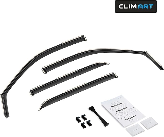 CLIM ART in-Channel Incredibly Durable Rain Guards for Dodge RAM 2009-2018 1500 Crew Cab, Mega Cab, Original Window Deflectors, Vent Window Visors, Vent Deflector Smoke Truck Accessories 4 pcs- 609006