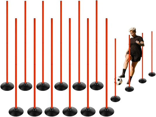 TNZMART 4.9FT Training Agility Poles Detachable Soccer Training Sticks Multi-Purpose Slalom Boundary Poles with Rubber Bases