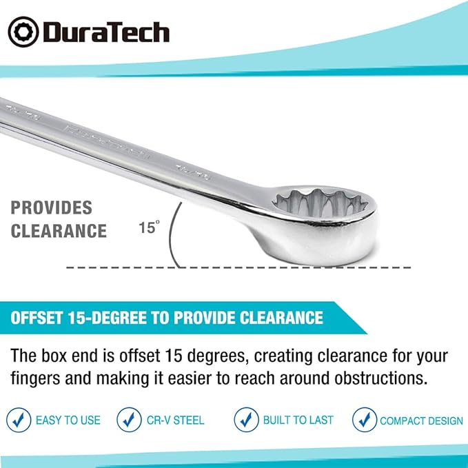 DURATECH Stubby Combination Wrench Set, SAE, 11-piece, 3/8'' to 1'', 12-Point, CR-V Steel, with Rolling Pouch