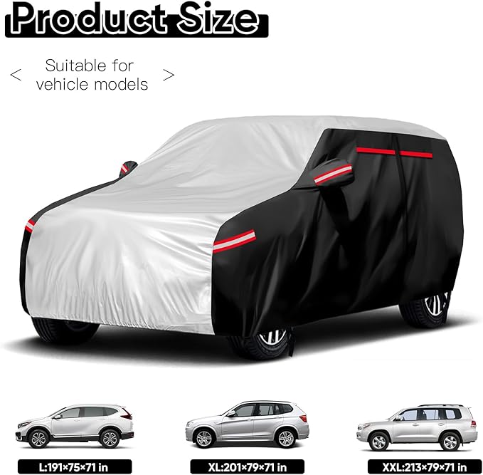 Neverland Car Cover - Car Cover Waterproof All Weather Snowproof UV Protection Windproof Full Car Covers with Side Door Zipper,Reflective Strips,Storage Bag Full Exterior Covers