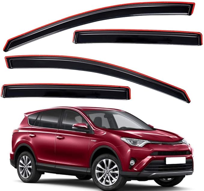 Lightronic Extra Durable Clip-on in-Channel Auto Vent Window Visor, Fits 2013-2018 Toyota Rav4, UV Protection Rain Guard, Original Wind Deflector, No-Drill Easy Install, Dark Smoke, 4-Pcs