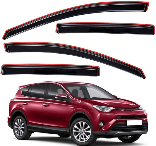 Lightronic Extra Durable Clip-on in-Channel Auto Vent Window Visor, Fits 2013-2018 Toyota Rav4, UV Protection Rain Guard, Original Wind Deflector, No-Drill Easy Install, Dark Smoke, 4-Pcs