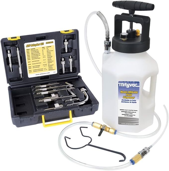 Mityvac MV6410A Pneumatic ATF Refill Dispenser System for Filling or Topping Transmission Fluids, 1.2 Gallon Reservoir, Manual Pump, Flow Control Valve, Pressure Gauge and Relief Valve, Storage Case