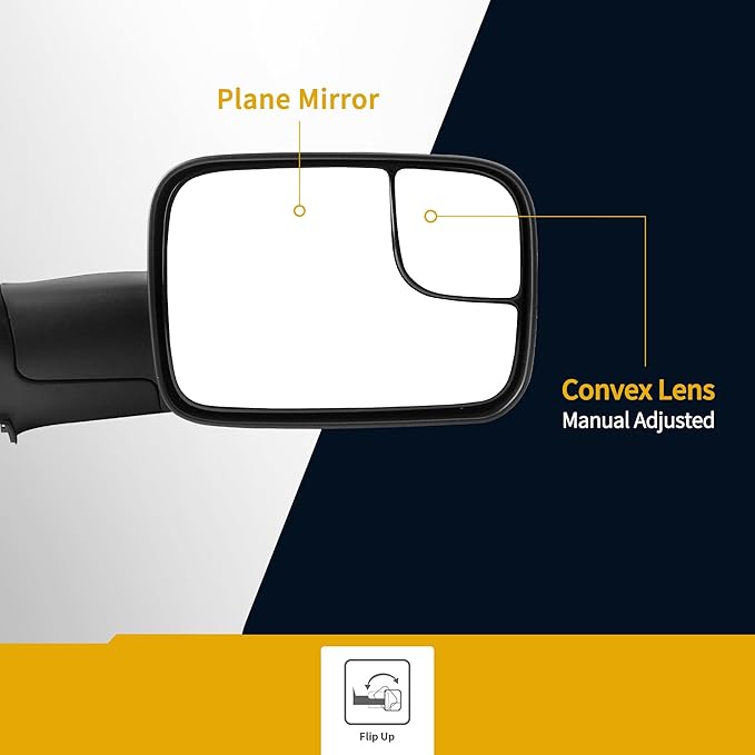 DWVO Side Towing Mirrors Compatible with 1994 1995 1996 1997 1998 1999 2000 2001 Dodge Ram 1500, 94-02 Dodge Ram 2500 3500, Door Mirrors with Manual Folding Flip Up, Pair Set