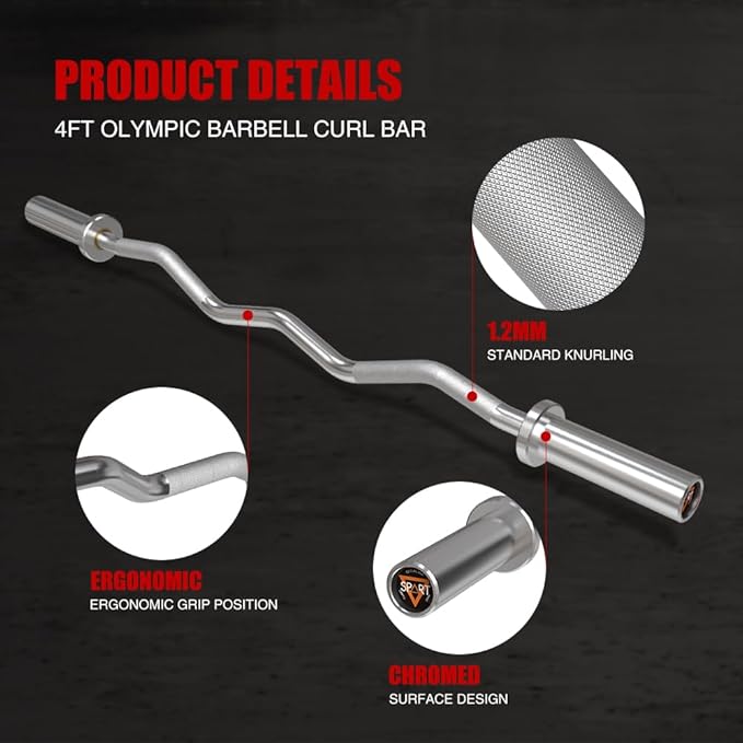 4FT Olympic Barbell Bar, 47Inch Straight Weight Bar with 2 Collars, Solid Olympic Bar with Bearings, 500Lbs Capacity Weightlifting Bar for Home Gym Strength Training, Suitable for 2 Inch Plates