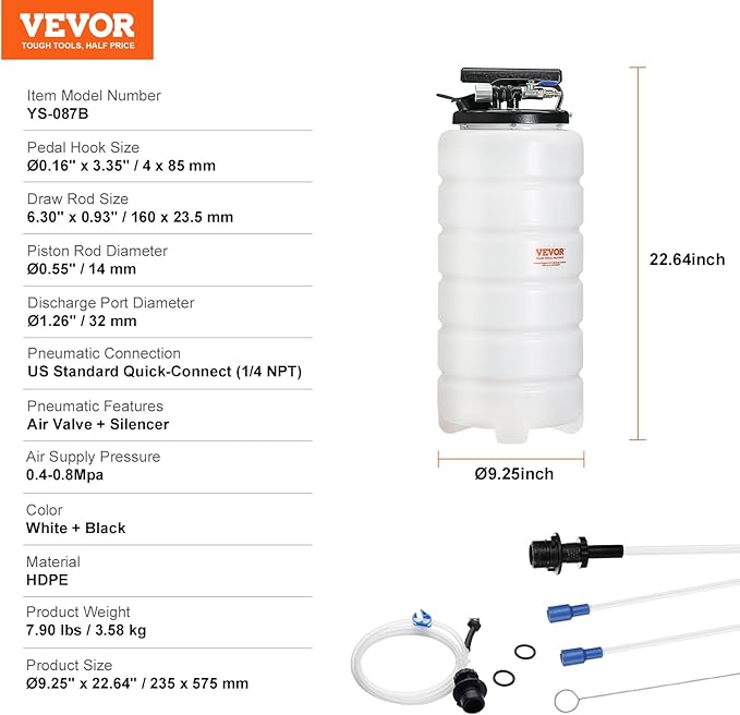 VEVOR 15L Pneumatic/Manual Fluid Extractor Pump, Oil Changer Vacuum Fluid Extractor, Oil Extractor Change Pump for Automotive, Oil Change & Fluid Change Tool with Dipstick and Suction Hose