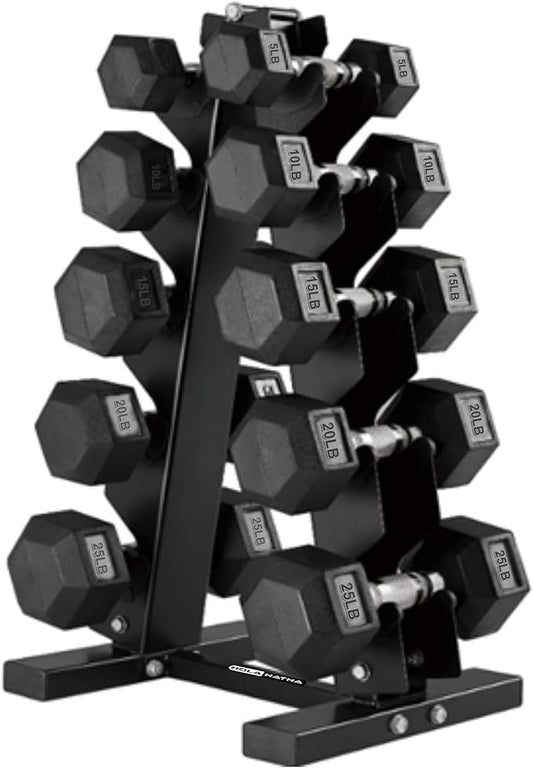 HolaHatha Hexagonal Dumbbell Free Hand Weight Set w/Rack