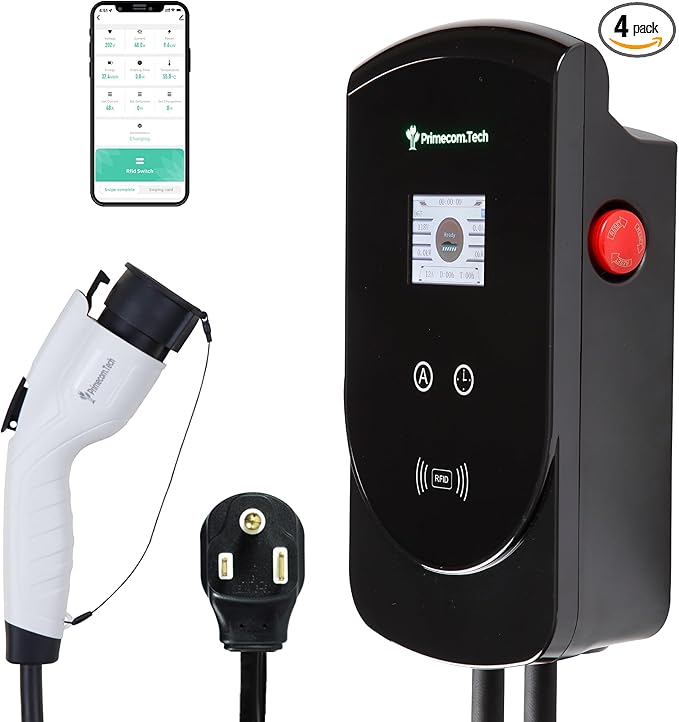 50 Amp - PRIMECOM.TECH Level-2 Smart Electric Vehicle Home Charging Station 220 Volt for Tesla and All EV Brands 30' Feet Length (30 Feet, NEMA 6-50p)