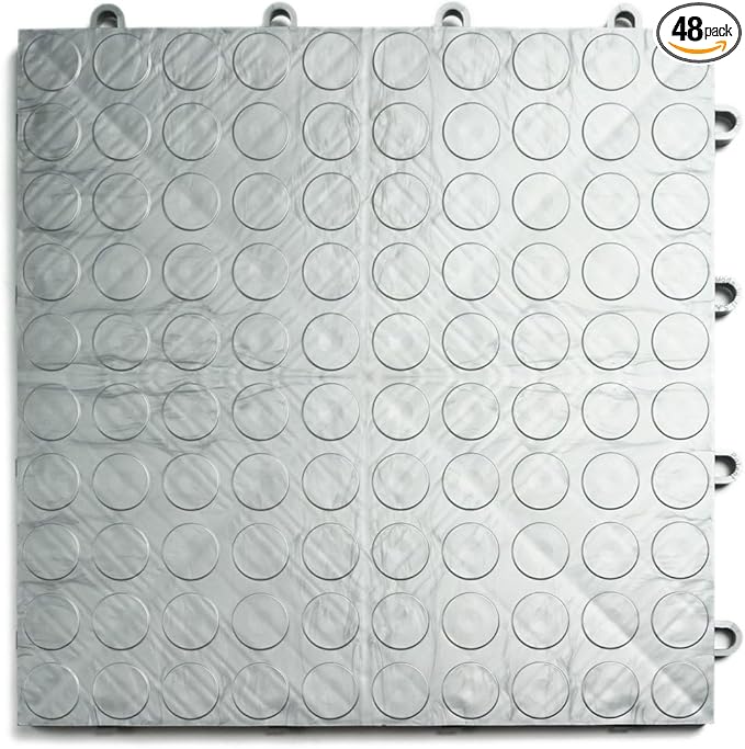 Big Floors GarageDeck Coin Pattern, Durable Copolymer Interlocking Modular Non-Slip Garage Flooring Tile (Alloy, 48 Pack of 12 x 12" Tiles)
