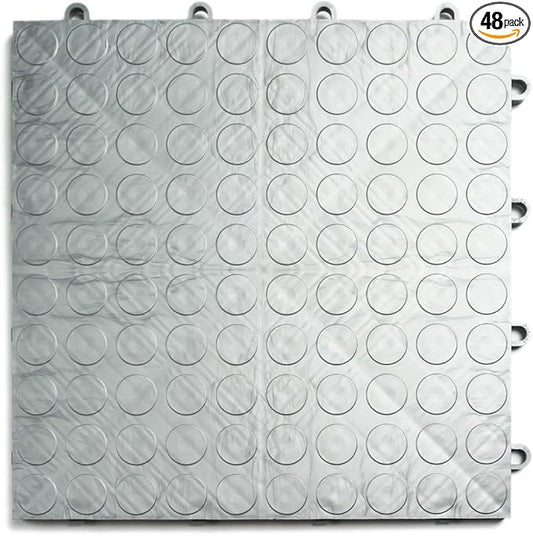 Big Floors GarageDeck Coin Pattern, Durable Copolymer Interlocking Modular Non-Slip Garage Flooring Tile (Alloy, 48 Pack of 12 x 12" Tiles)