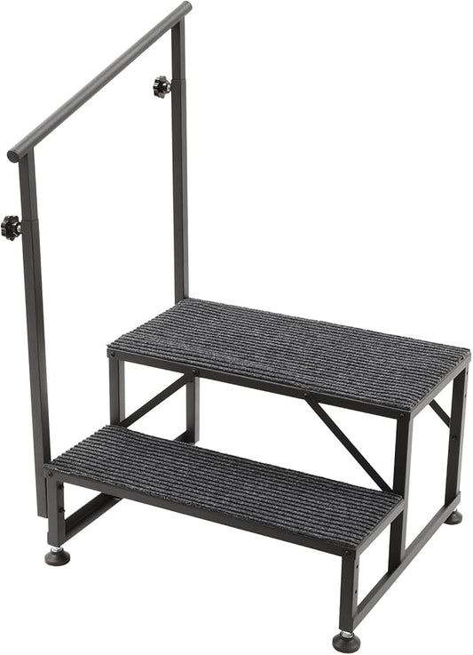 RV Steps with Handrails, 2 Steps Mobile Home Stairs Steps Outdoor W/Non-Slip Mats, Portable Stairs for Travel Trailer Motor Home, Camper