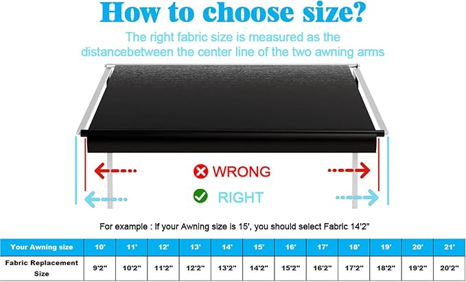 RV Awning Fabric Replacement,18.5oz Heavy-Duty Vinyl Camper Awning Replacement,RV Canopy Replacement,Trailer Awning Universal for Camper Travel Trailers,Black Fade 11'(Fabric 10'2")