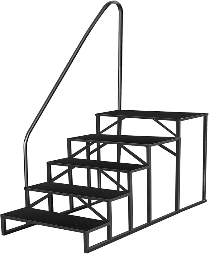 5 Step Ladder, Anti-Slip Hot Tub Steps with Handrail, Upgrade RV Step Stool, 660lbs Anti-Slip Mobile Home Stairs Porch Steps for Indoor Outdoor