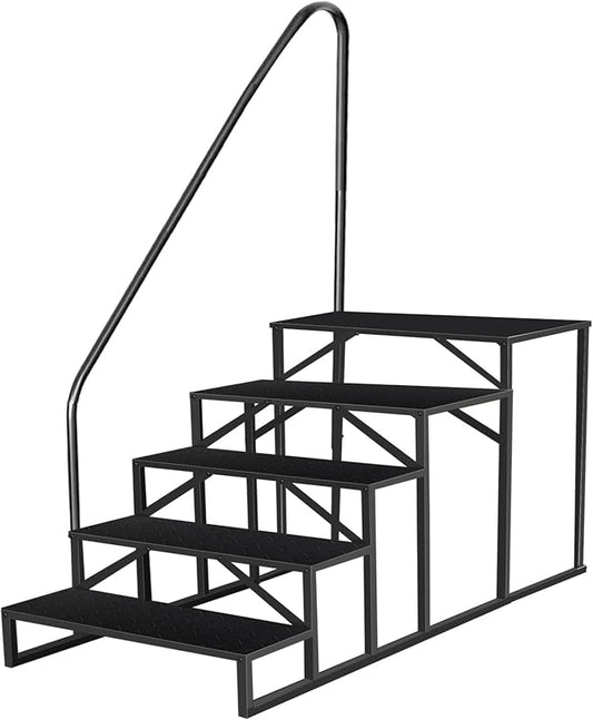 5 Step Ladder, Anti-Slip Hot Tub Steps with Handrail, Upgrade RV Step Stool, 660lbs Anti-Slip Mobile Home Stairs Porch Steps for Indoor Outdoor