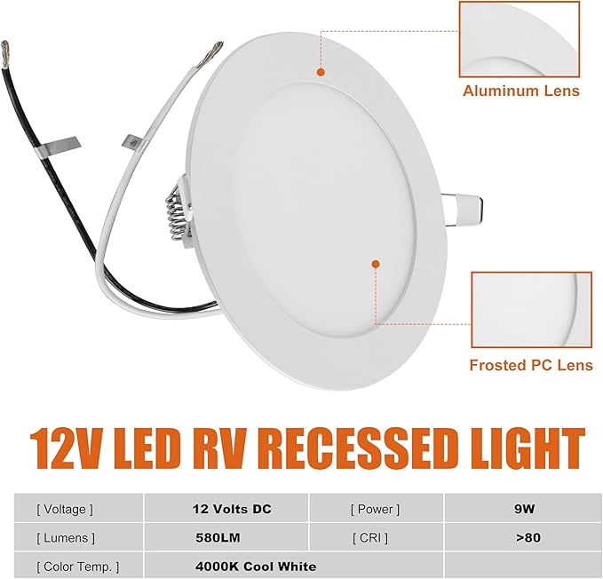 Facon 5Inch 12V LED Puck Light RV Interior Light, Aluminum Slim Recessed Mount Panel Light, 12Volts RV Light Fixture for Van Camper Trailer Motorhome Boat (5Packs, 5 Inch 4000K)