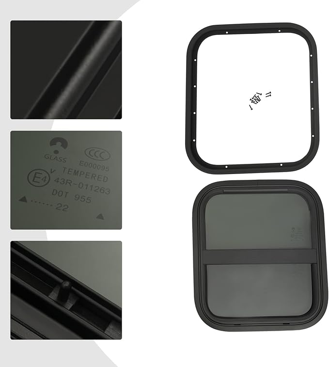 RV Window, Teardrop Trailer Window 14" W X 16" H Vertical Sliding RV Glass Replacement, Universal RV Window Camper Window Vertical Slid Round Corners RV Window Replacement with Trim