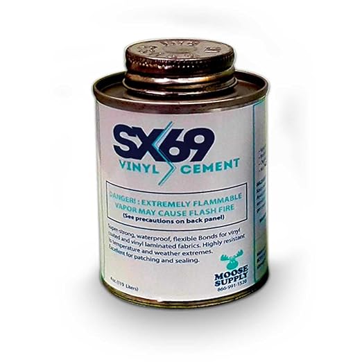 SX-69 Vinyl Repair Kit, Includes 4oz Adhesive Cement and 9 8-Inch Square Patches, for Repairing Inflatables, Waterproof, Tears, Punctures, Holes