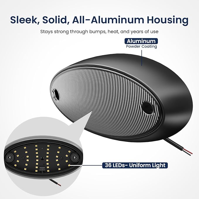 Safoner LED RV Porch Light Exterior Oval- 1400LM Bright White & Amber Switchable Lighting, IP67 Waterproof Aluminum Exterior Fixture- 12V Outdoor Light for Travel Trailer, Camper, Motorhome (Black)