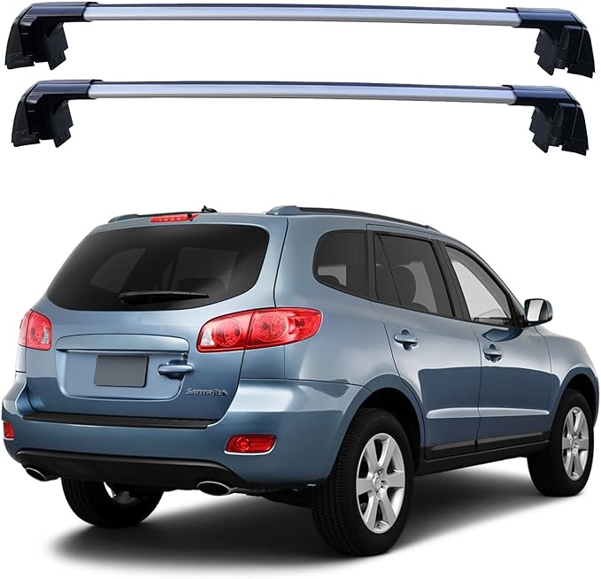 ROKIOTOEX Roof Rack Crossbars - Fit 2007-2012 Santa Fe Flush Side Rail - Panoramic Sunroof - 220LBs Load Bar - Metal Locking Cap- Easy Install & Adjusting - Wind Noise Reduction Strips Silver Cougar