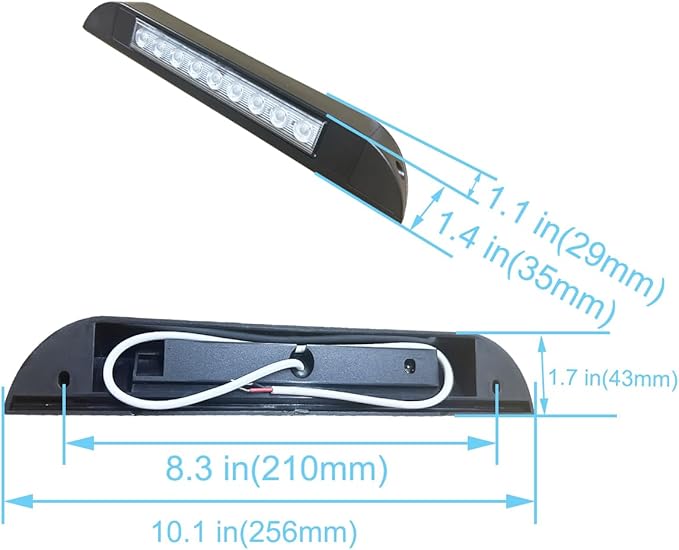 10 inch RV LED Awning Porch Light Fixture, 6000K Cool White High Lumen Output Low Current Draw 12V/24V DC, Down Angle Beam,Plastic Housing Black Finish, for Camper Truck Trailer, 2 Pack